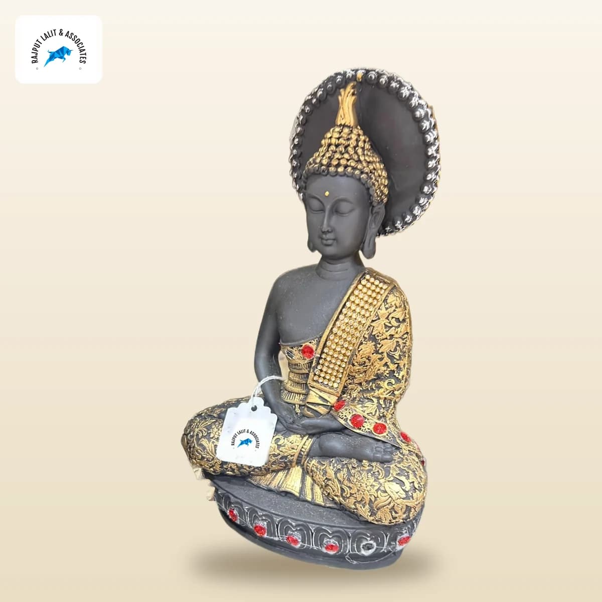 Meditating Buddha Statue — Black & Gold