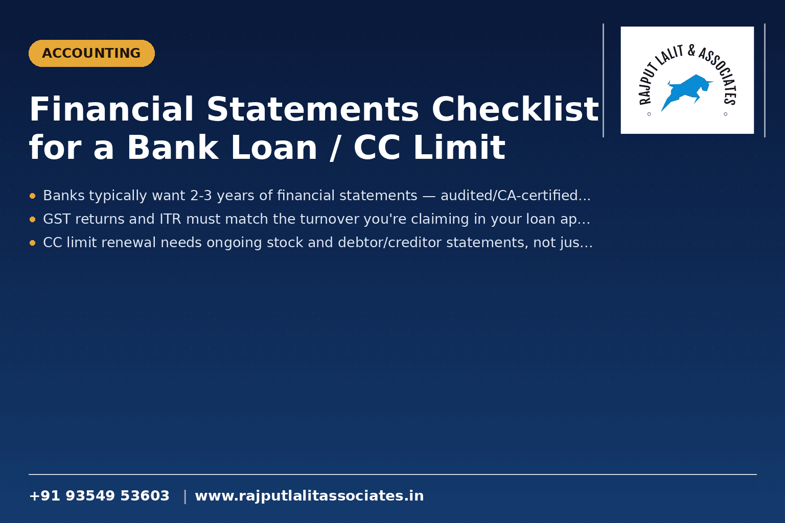 Financial Statements Checklist for a Bank Loan / CC Limit