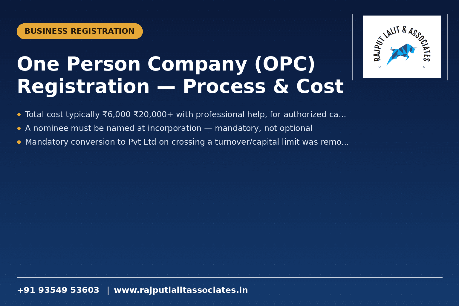 One Person Company (OPC) Registration — Process & Cost