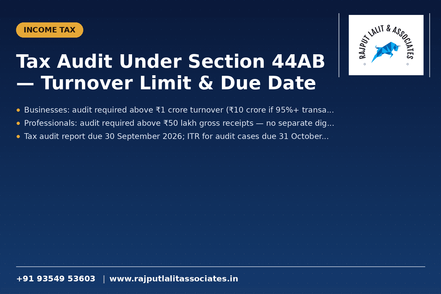 Tax Audit Under Section 44AB — Turnover Limit & Due Date