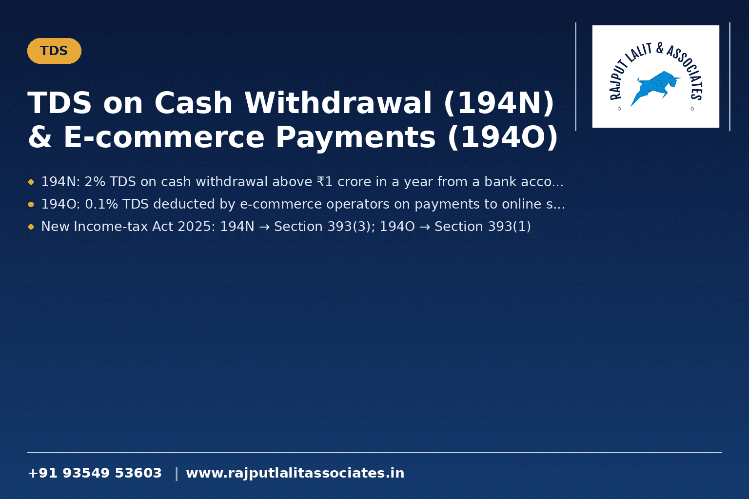 TDS on Cash Withdrawal (194N) & E-commerce Payments (194O)