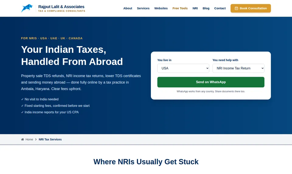 NRI Services Landing Page — screenshot